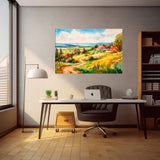  Postwar European landscape canvas displayed in a study  