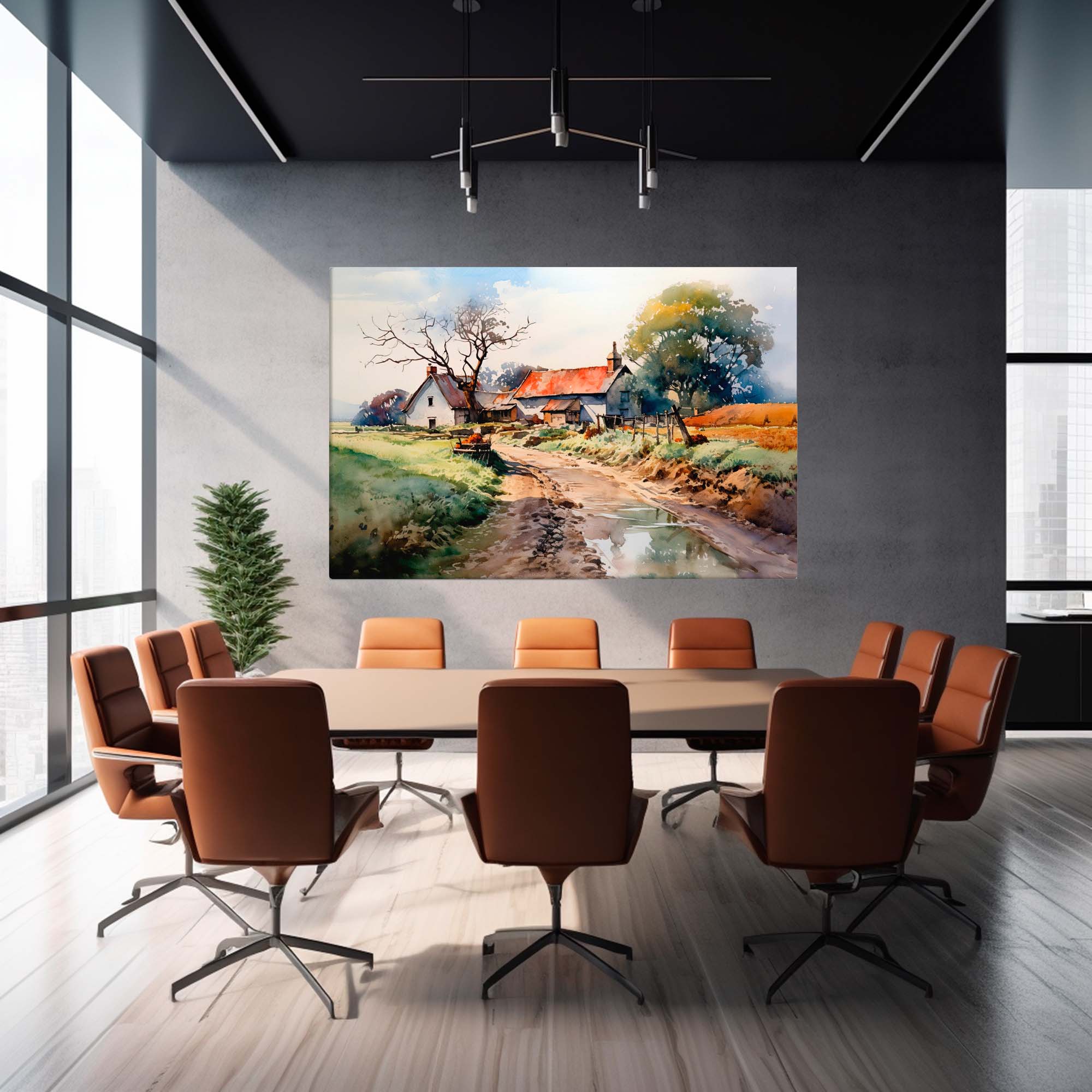 Ranch life canvas displayed in a board room