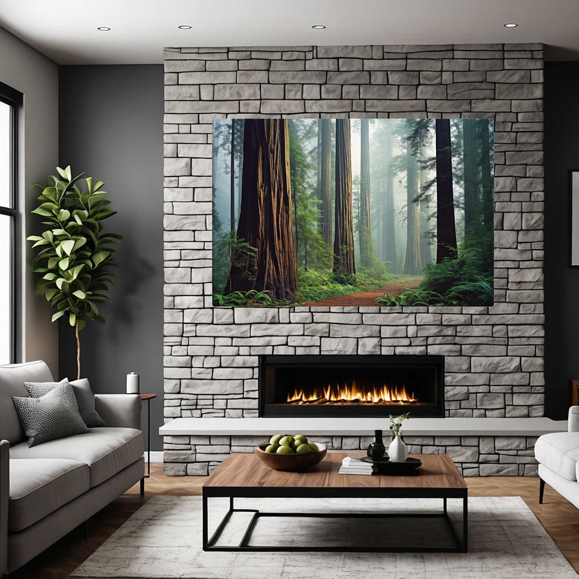 Redwood Forest Path – California nature photography canvas print of a path through ancient redwoods – Art Fusion Store 