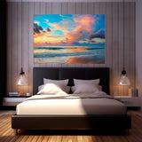  Rocky Ocean Beach at Sunset – photographic canvas print of a rocky Pacific shoreline at sunset – Art Fusion Store
