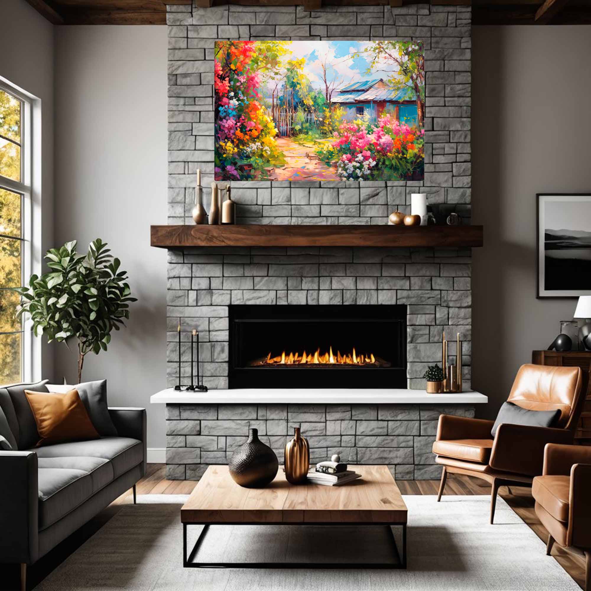  Rural Flower Garden – Art Fusion canvas print of a flower garden in a countryside setting – Art Fusion Store