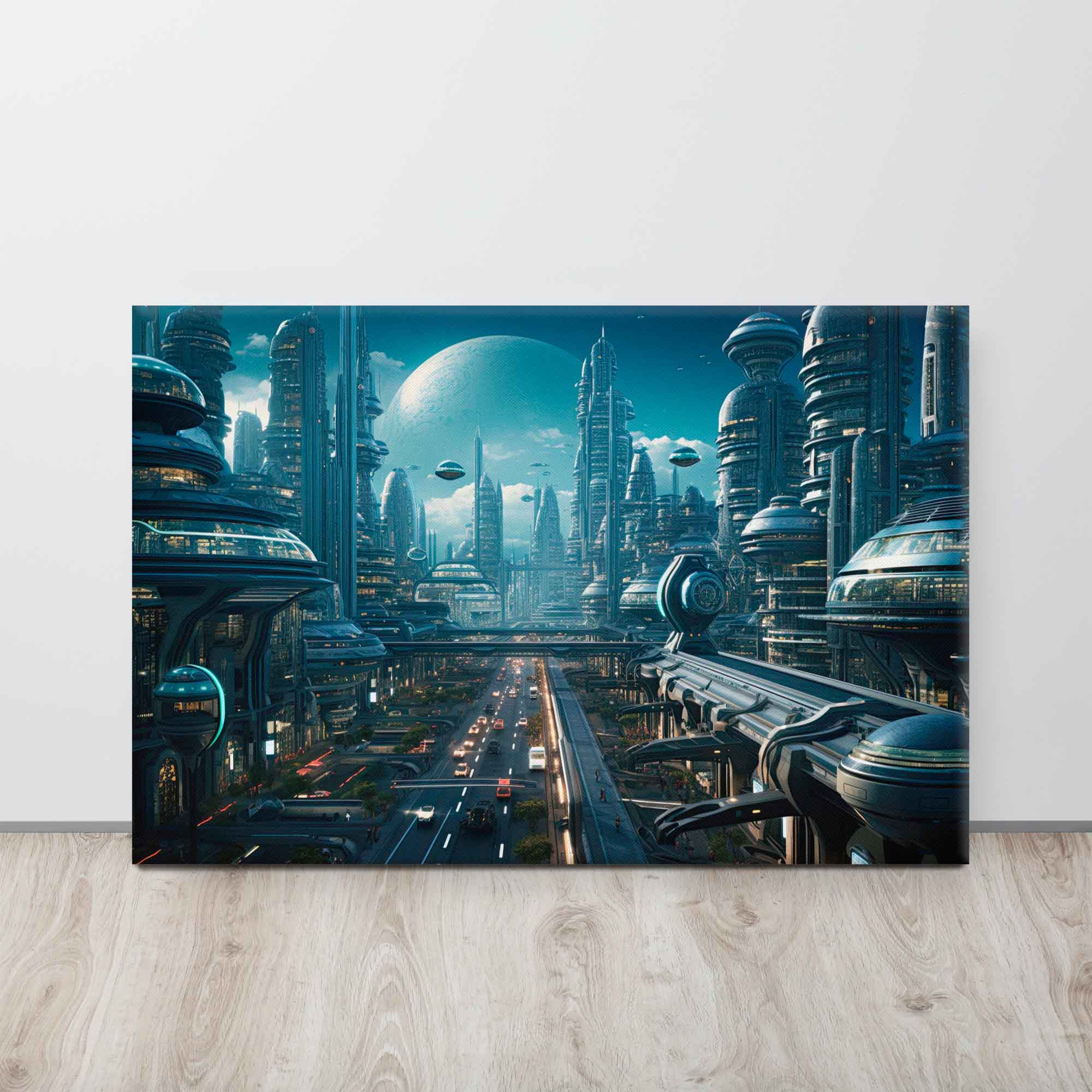 Futuristic Skyline - A Vibrant Urban Landscape Canvas Print