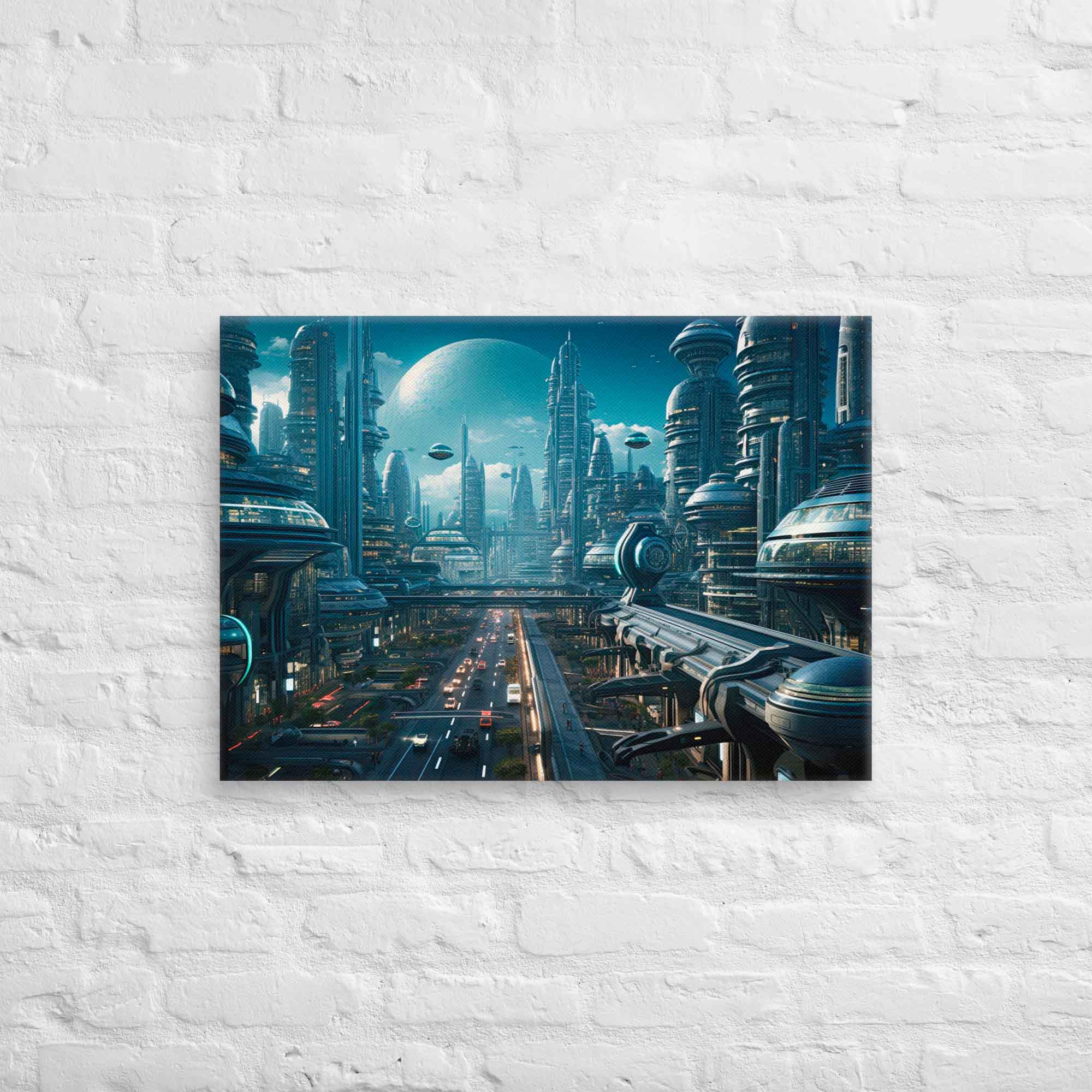 Futuristic Skyline - A Vibrant Urban Landscape Canvas Print