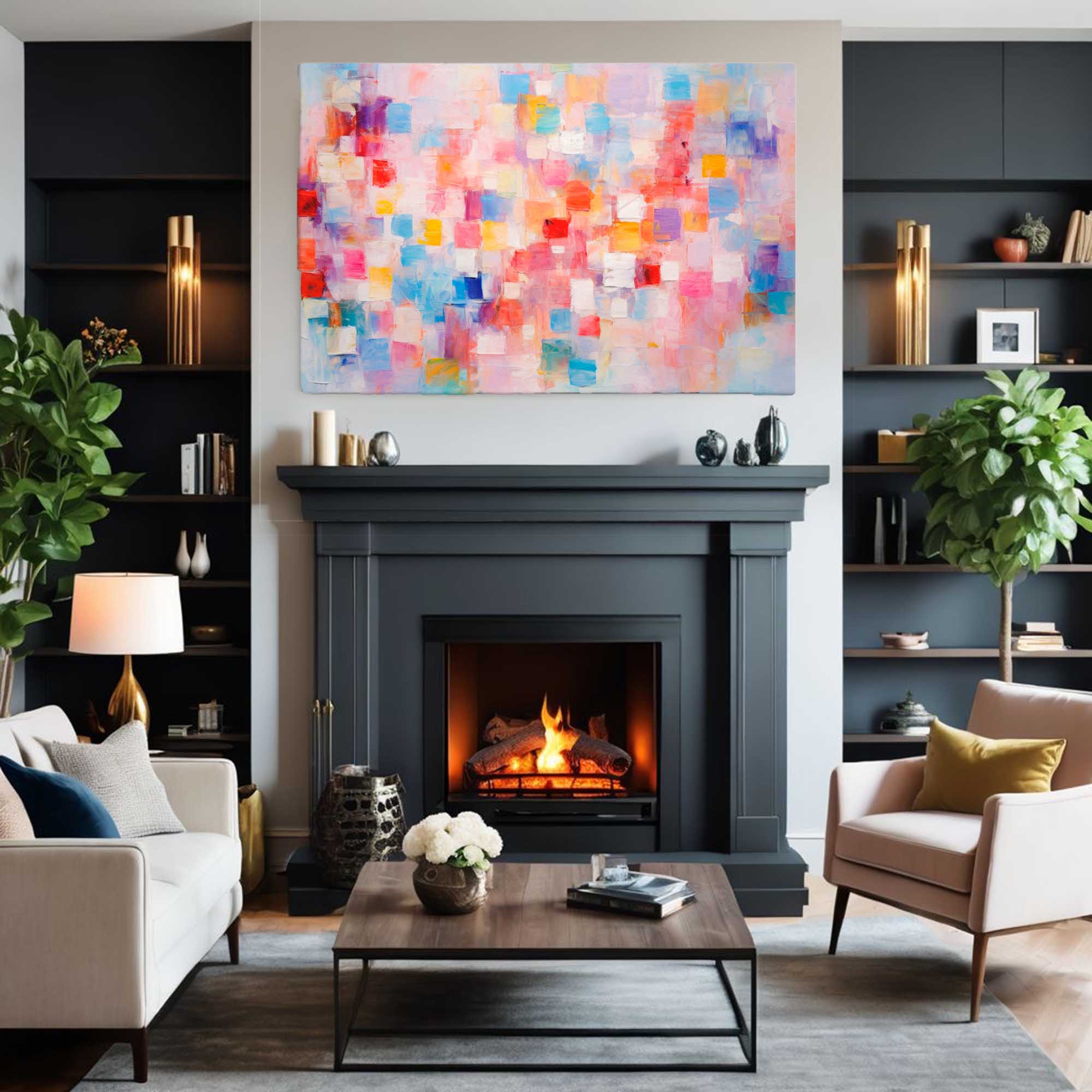 Scatter Pattern – Abstract Digital Canvas Print above a fireplace