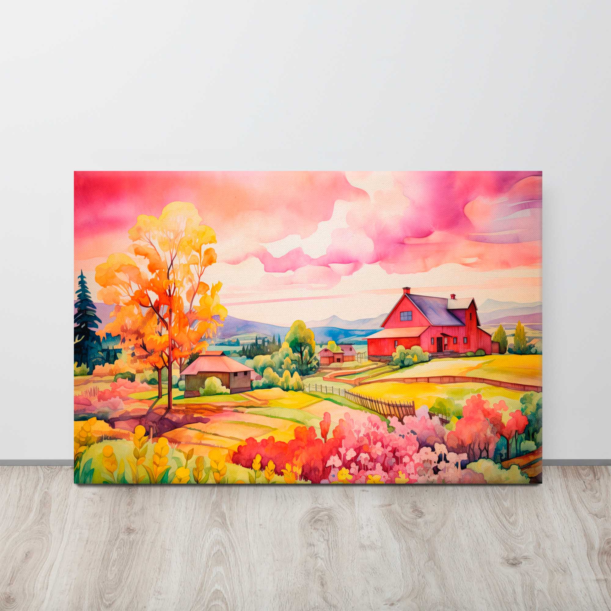  Serene farmhouse canvas displayed  
