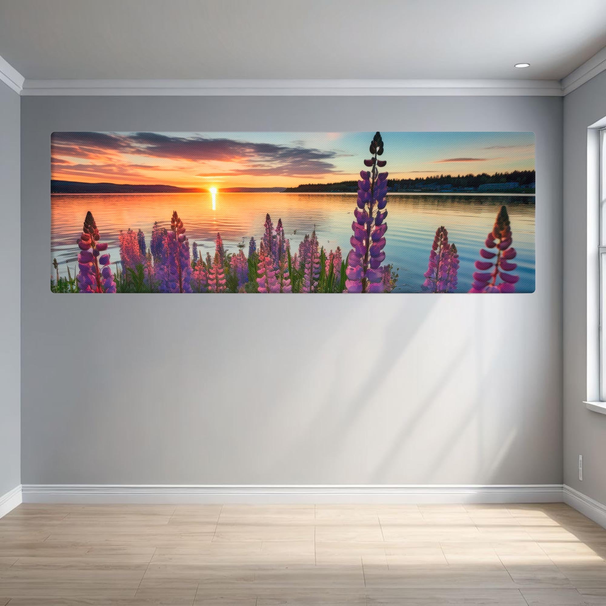 Spring Wildflowers and Alpine Lake – Canvas Print Panoramic