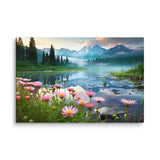 Spring Wildflowers and Misty Lake – Photography Canvas Print