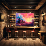  Steam locomotive canvas displayed in a basement bar