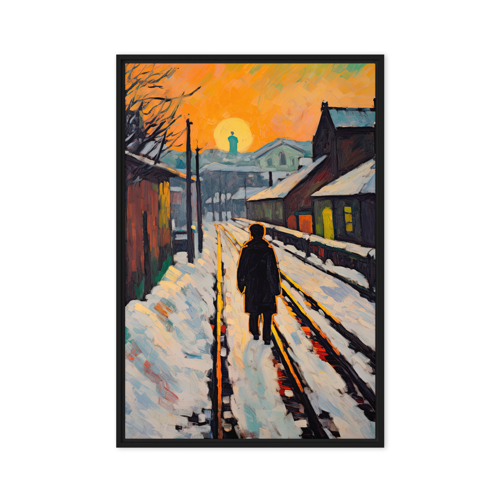 Sunset Train Tracks  – Art Fusion Framed Canvas