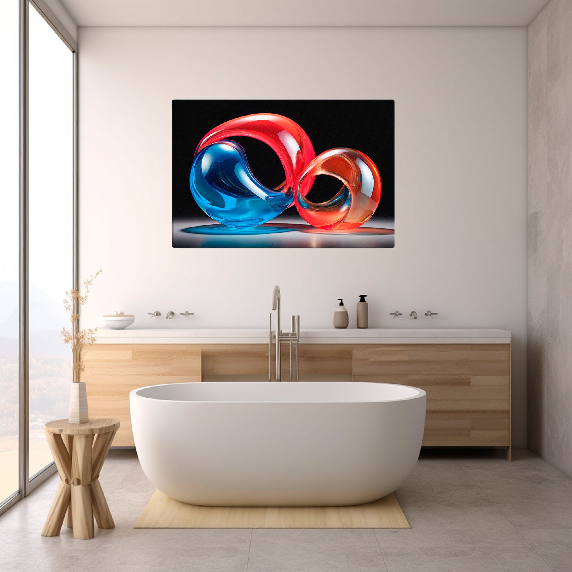 Swirls of Infinity - Abstract Canvas Artwork in a modern bathroom