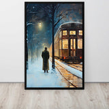 Train Tracks to Tomorrow – Art Fusion framed canvas of railroad tracks leading to a sunrise  on Display