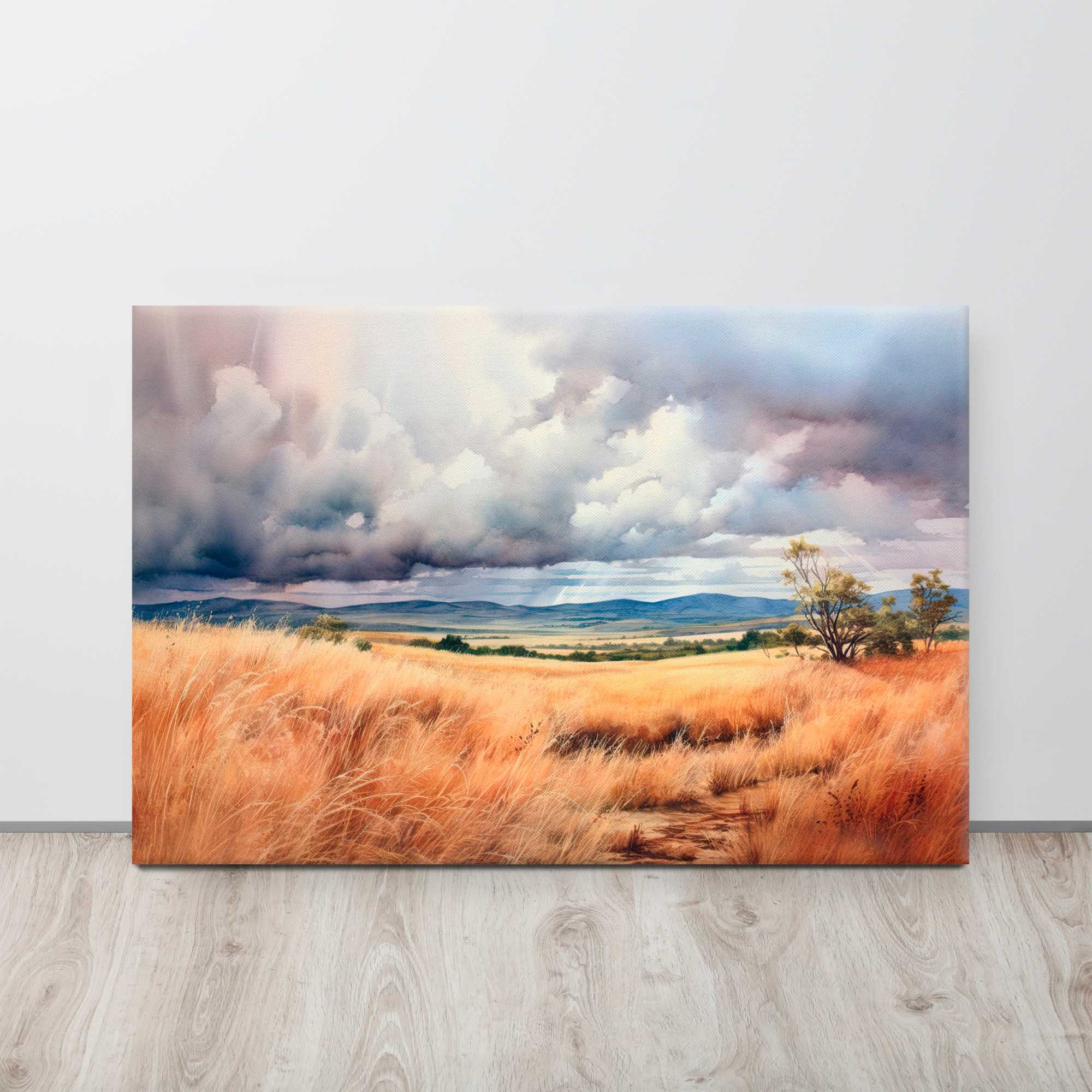 Tranquil countryside canvas displayed