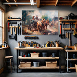 Vintage Western Europe rural art print on a dark wall 