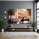 Vintage city street canvas displayed in a living room 