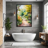 Wandering Through Flora – Art Fusion framed canvas of a meandering flower-lined garden path – Art Fusion Store