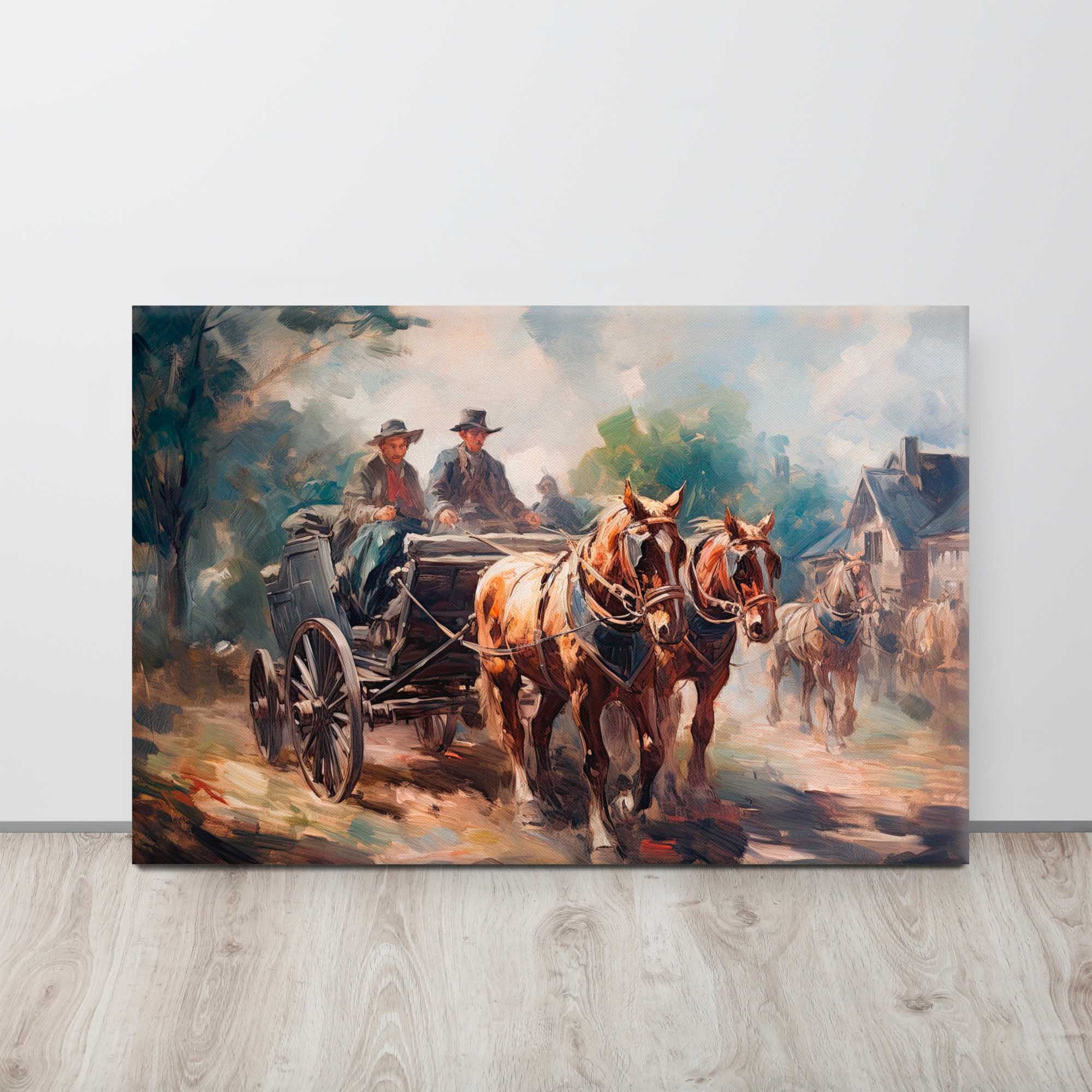 Men on Horse-Drawn Buggy Painting - Early Western Europe Scene