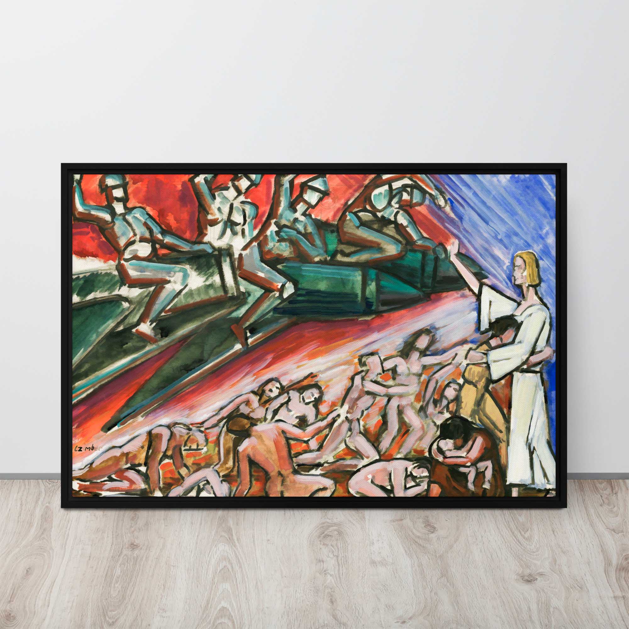 Jesus Shelters a War - On Framed canvas